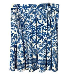 LuLaRoe Madison Blue & White Floral Pleated Full Midi Skirt Women’s 2XL.